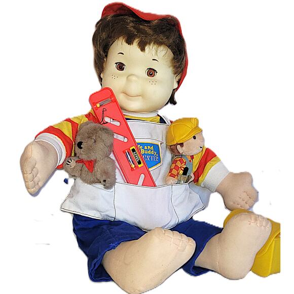 22" VNTG 80s Me & My Buddy Carpenter Has His Tools, Bear & Bob the Builder Doll - Picture 1 of 13